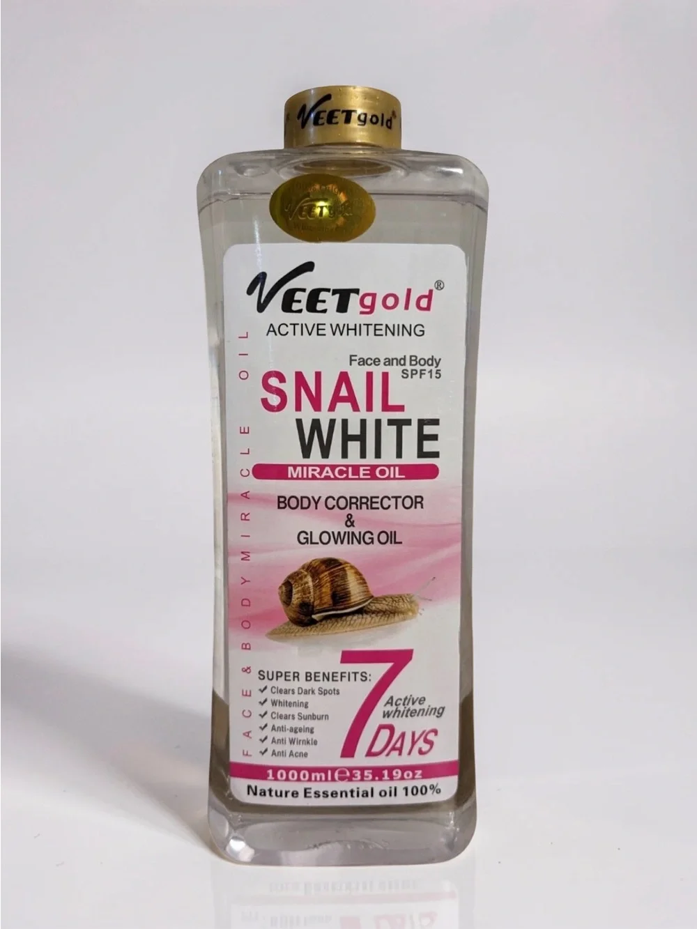Veet Gold Snail White Body Corrector Glowing Oil 1000ml SPF 15 Skincare⁠
